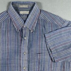 Career Club Button Up Shirt Men Large Blue Vintage Striped Made USA